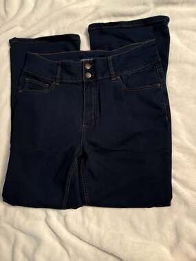 Adrienne Vittadini Double Button Bell Bootcut Jeans Dark Blue Stretch 14W